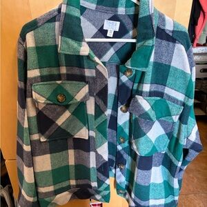 Time and Tru Blue and Green Plaid Overshirt